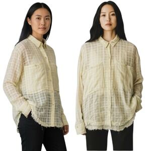 Free‎ People Butter Yellow Textured Plaid Women's XS Button-Down Shirt